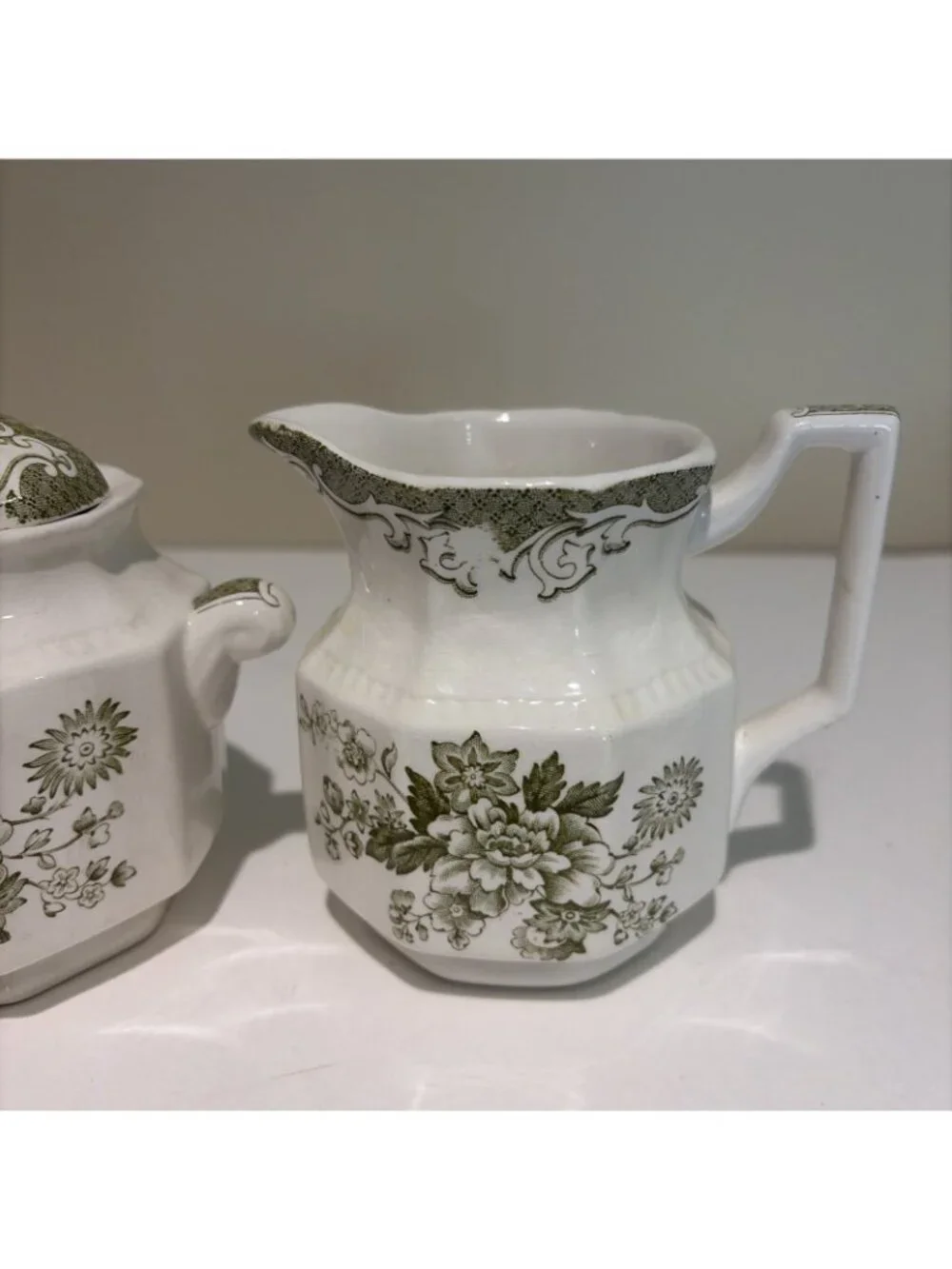 Kensington Balmoral Creamer & Sugar Bowl Staffordshire Ironstone Green England